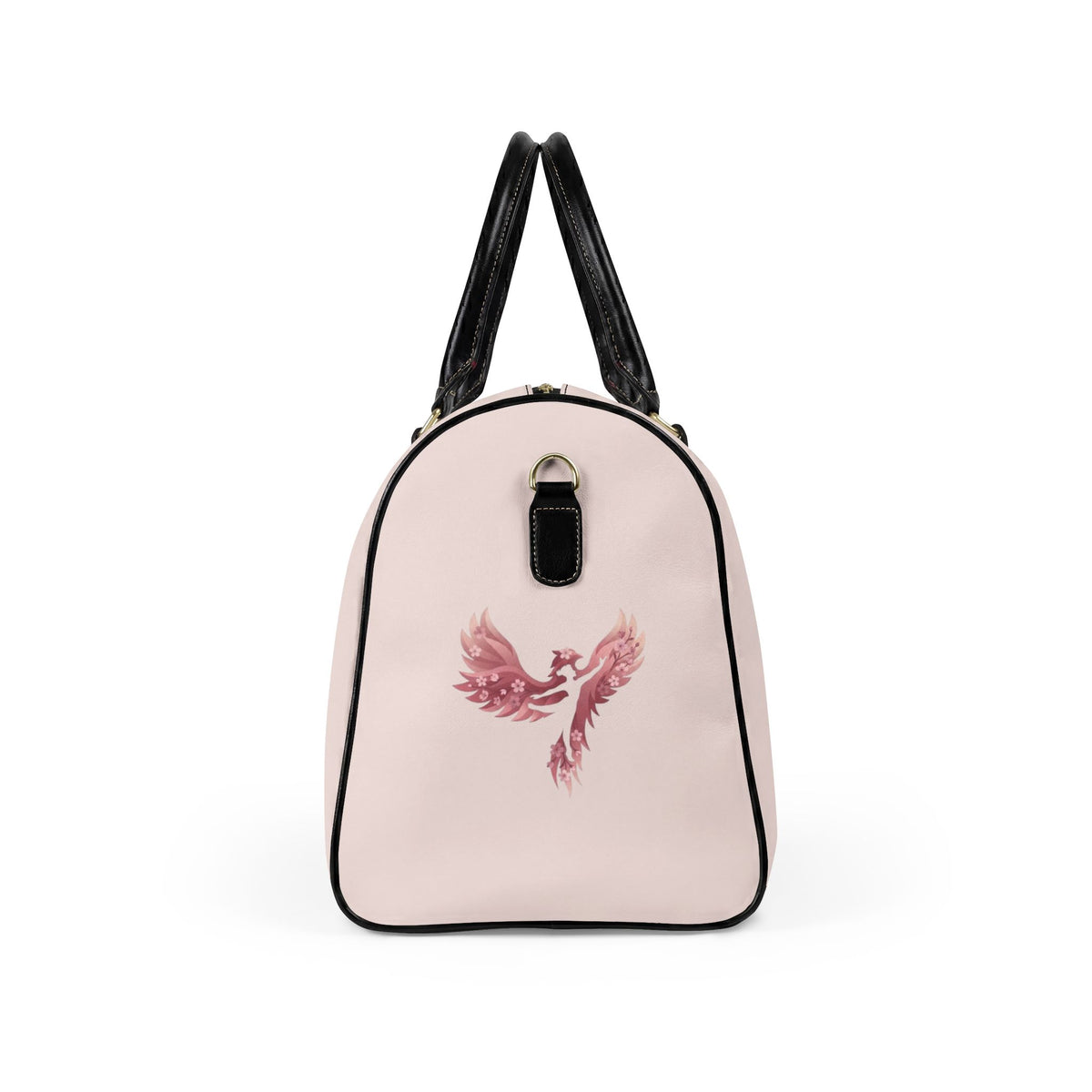 Rise Anew Phoenix Firebird Travel Bag — Pink Faux Leather Duffle with "Rise Anew" Inspirational Design
