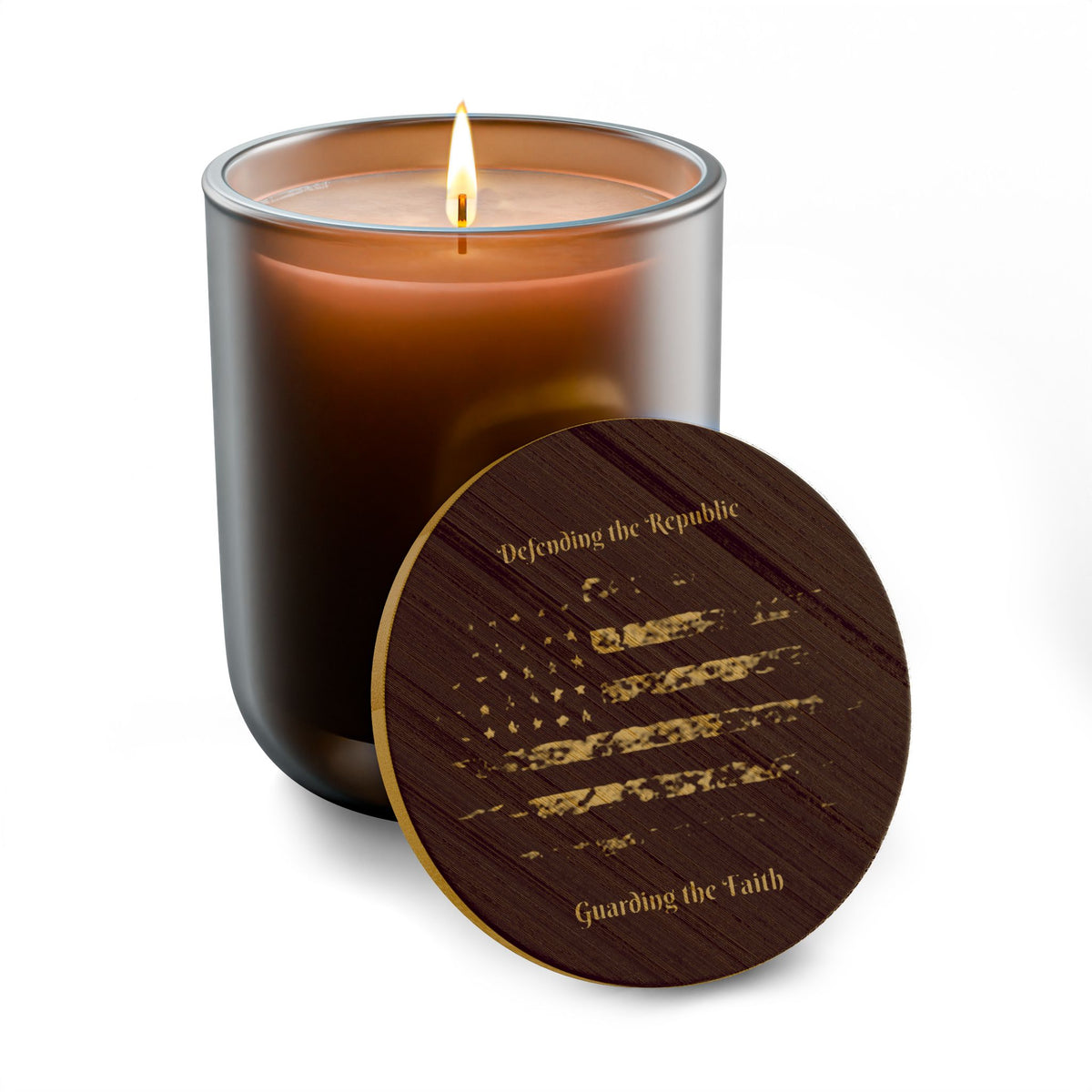 Engraved 14oz Soy Candle — Warm Amber Scented Candle with Personalized Wood Lid