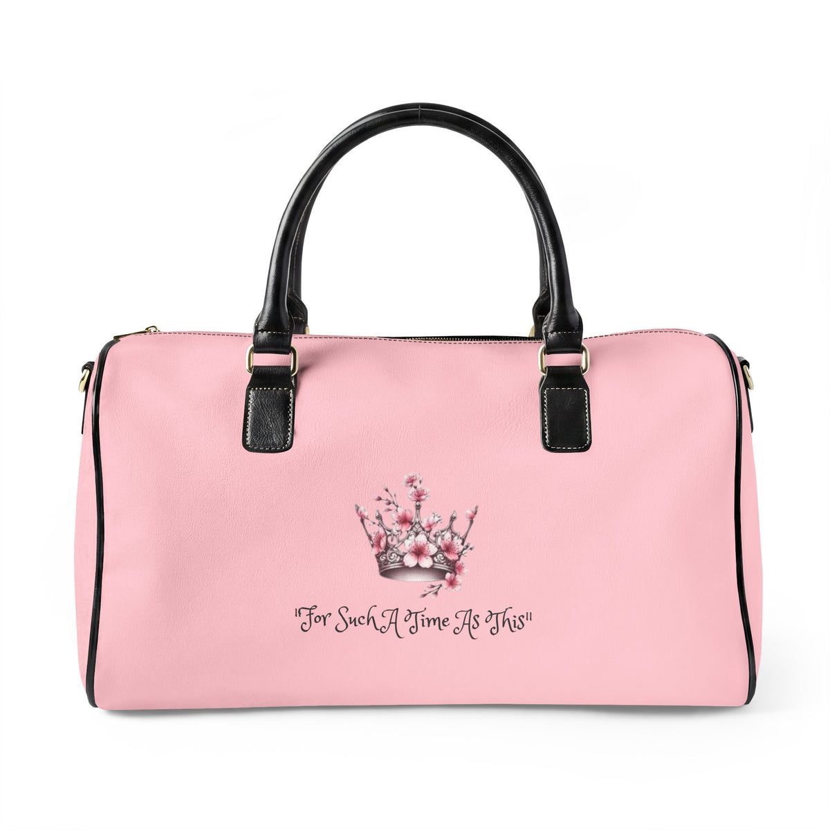 Pink Faux Leather Travel Bag - Floral Crown "For Such A Time As This" Weekender