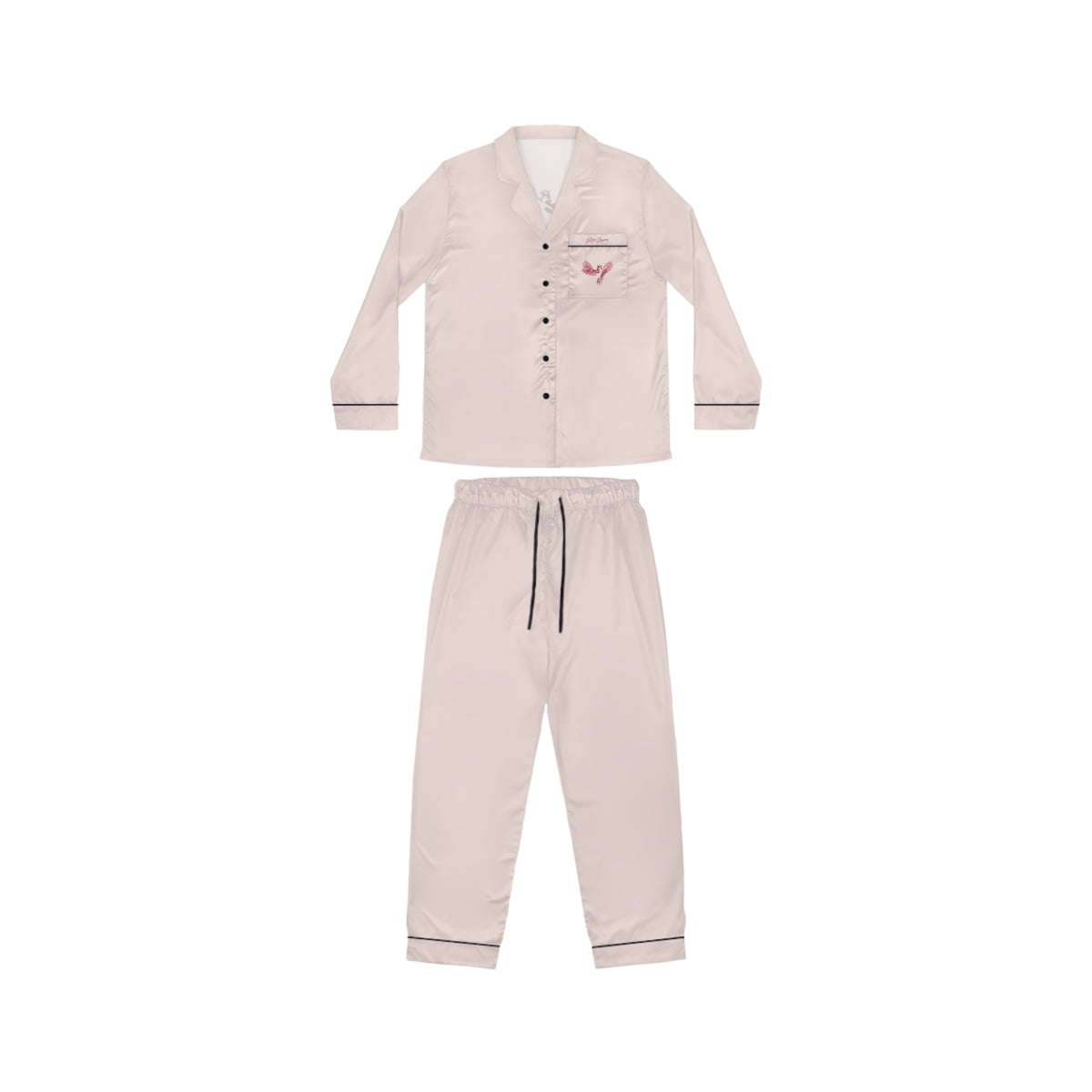 Women's Satin Pajama Set — Blush Pink Satin Sleepwear with Rise Anew Embroidery