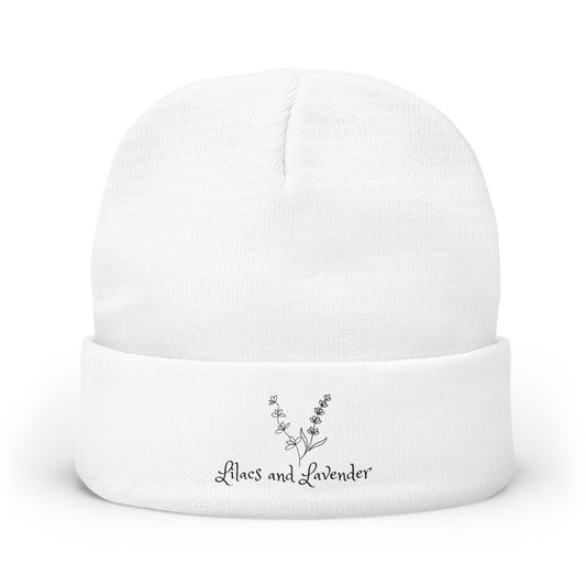 Embroidered Lavender Knit Beanie – 'Lilacs and Lavender' Floral Winter Hat