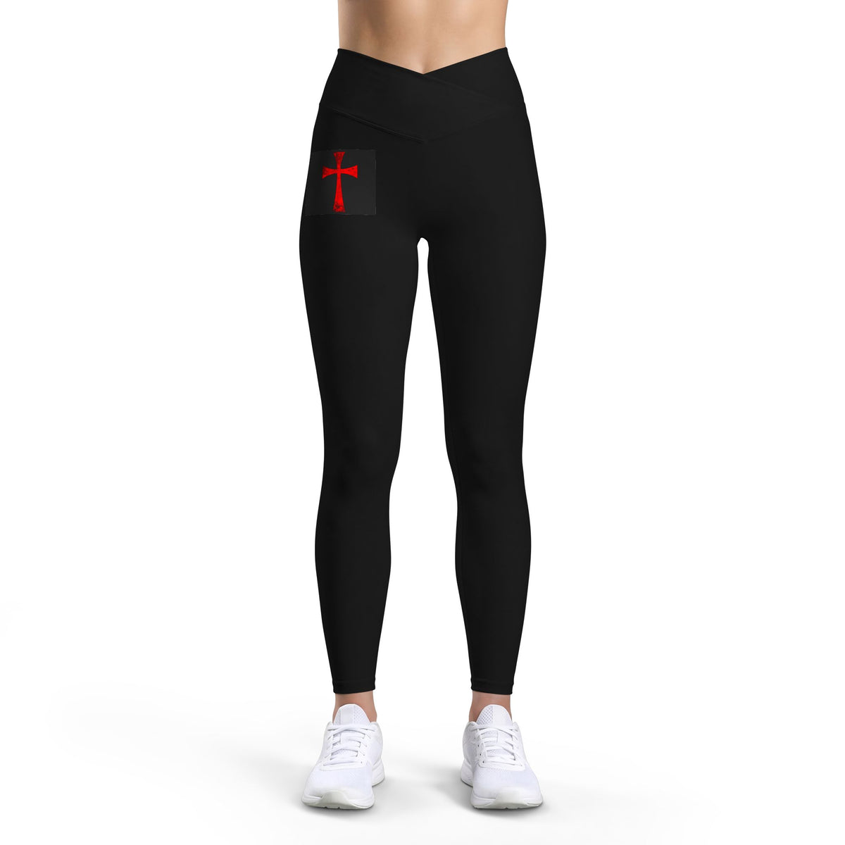 Women's Leggings with Red Crusader Cross Pocket — Faith-Inspired Activewear