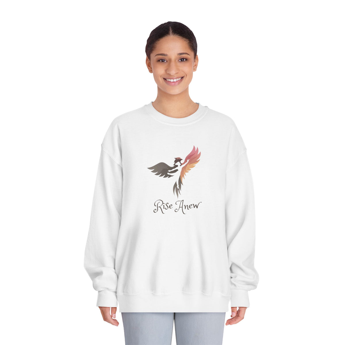 Phoenix Firebird Crewneck Sweatshirt - "Rise Anew" Inspirational Graphic