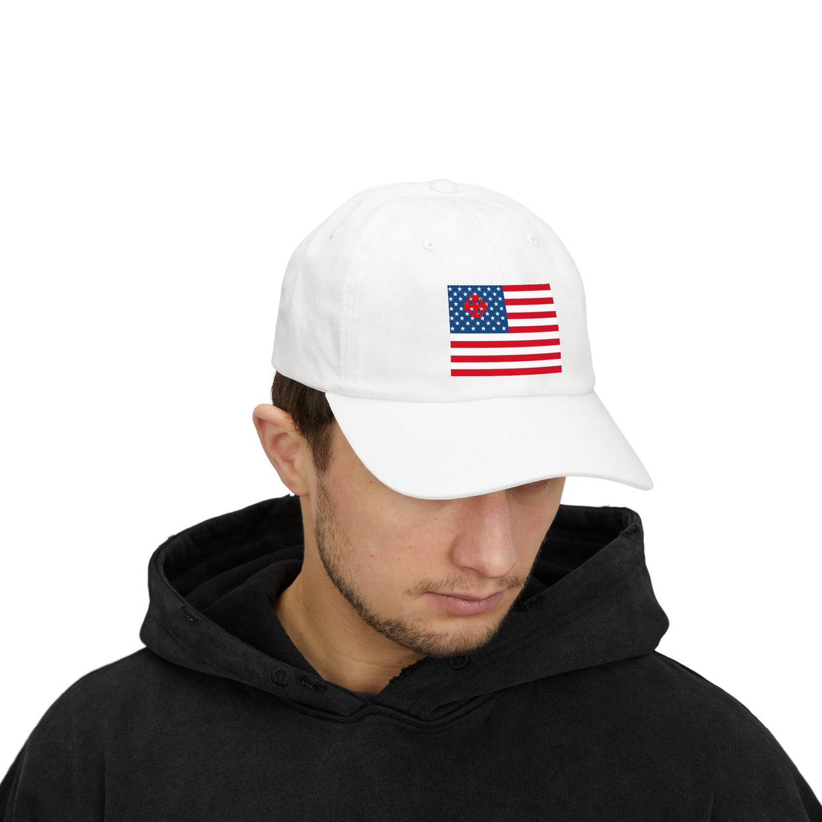 Patriotic Vintage Baseball Dad Cap with Embroidered Crusader Heart Flag