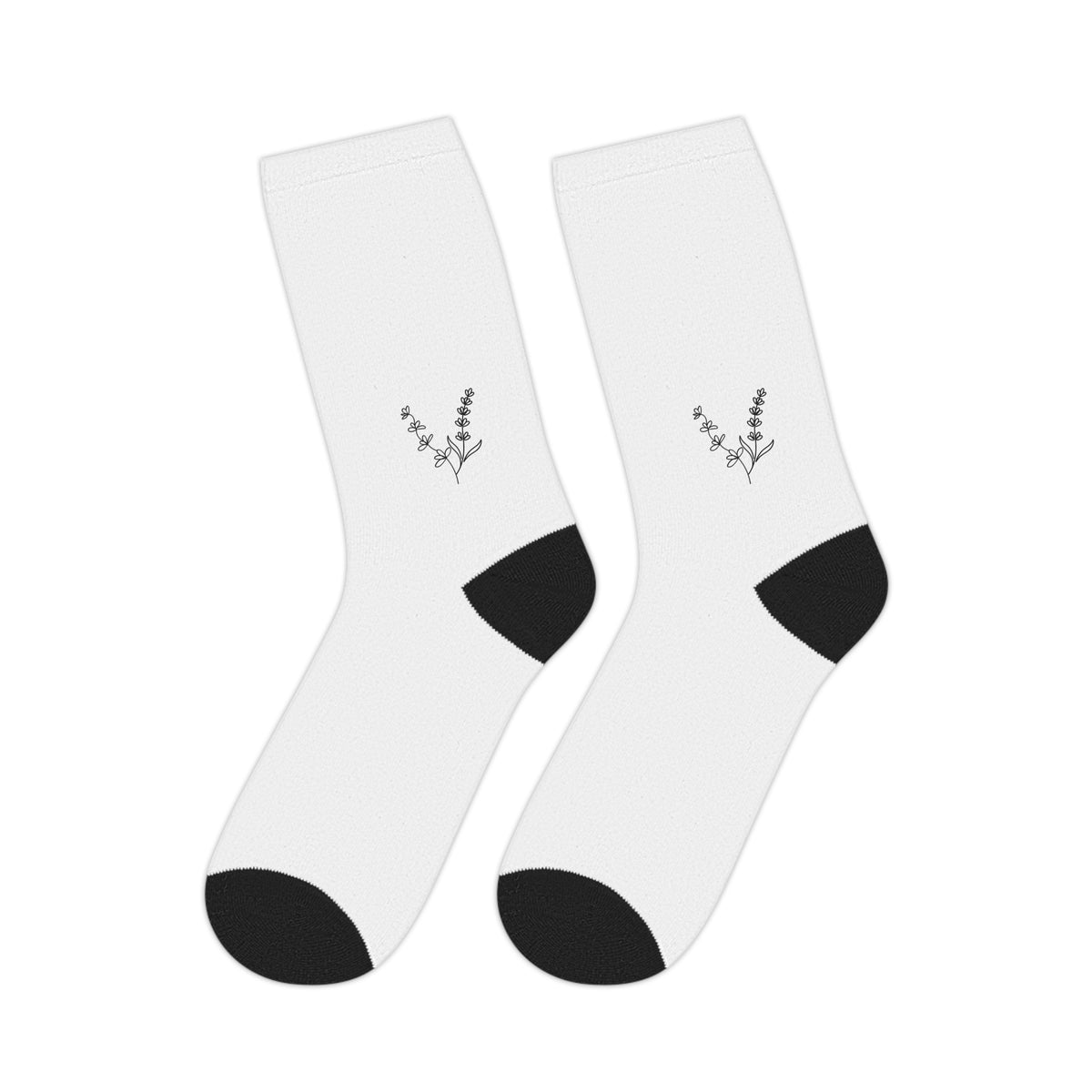 White Mid-Length Socks with Lilacs and Lavender Design