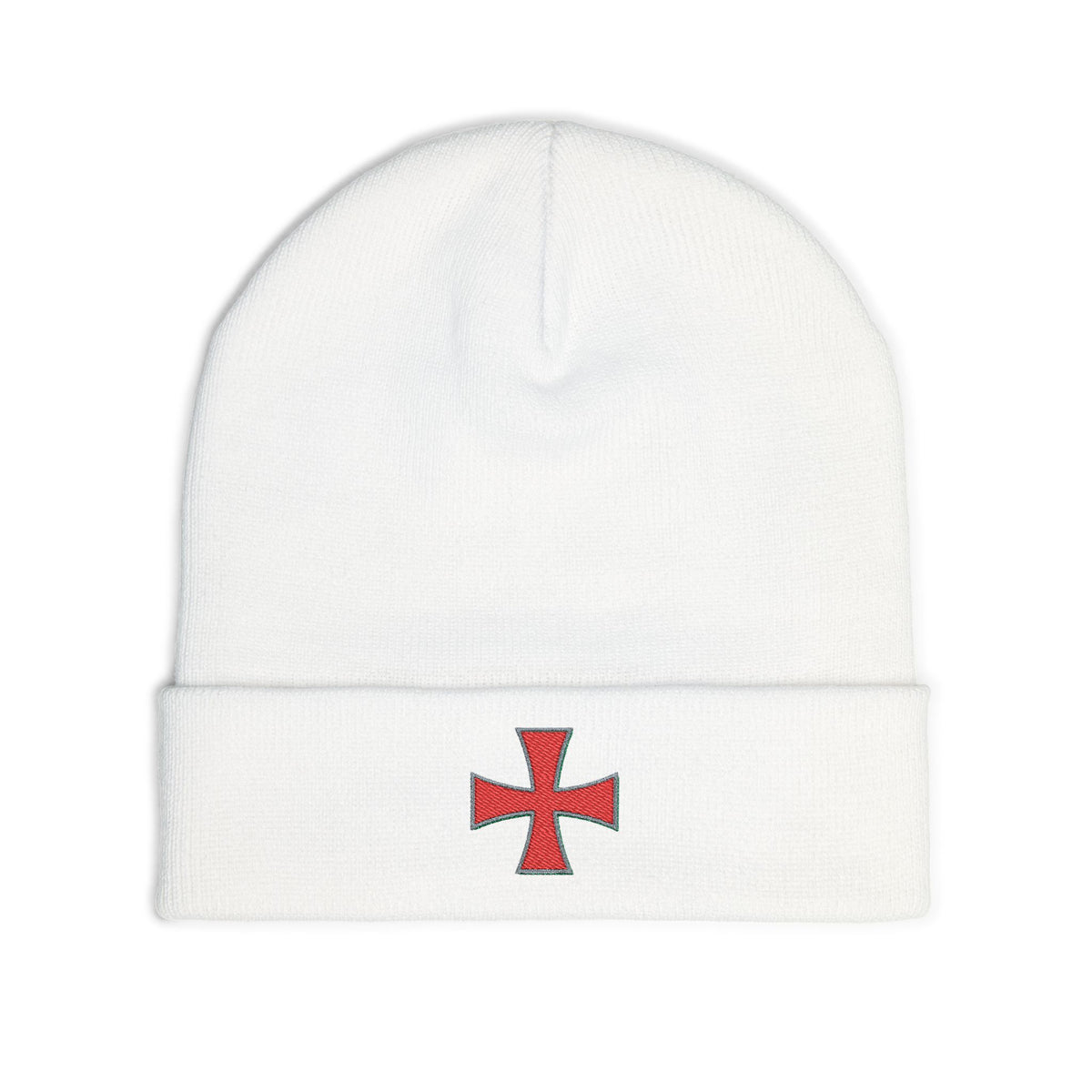 Embroidered Red Maltese Cross Knit Beanie - Gothic Streetwear Winter Hat
