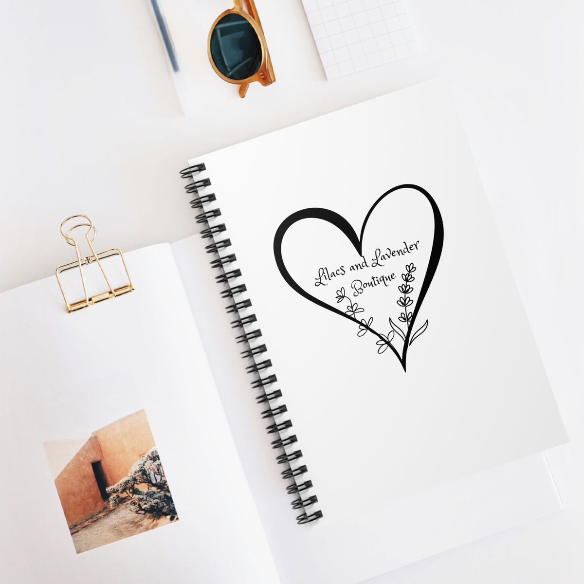 Heart Floral Spiral Notebook — "Flax and Lavender Boutique" Ruled Journal