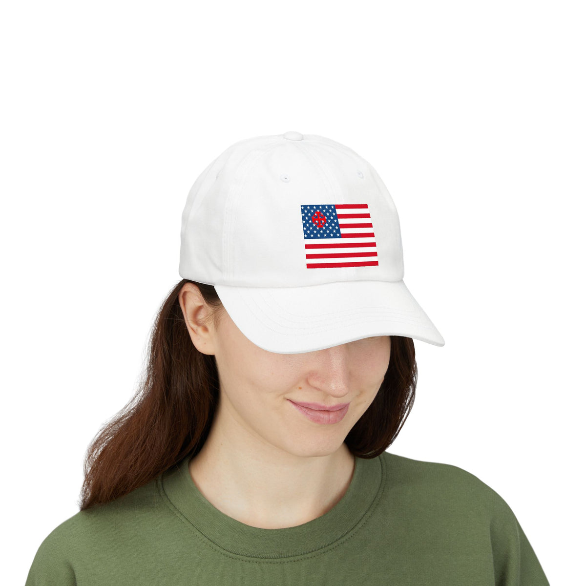 Patriotic Vintage Baseball Dad Cap with Embroidered Crusader Heart Flag