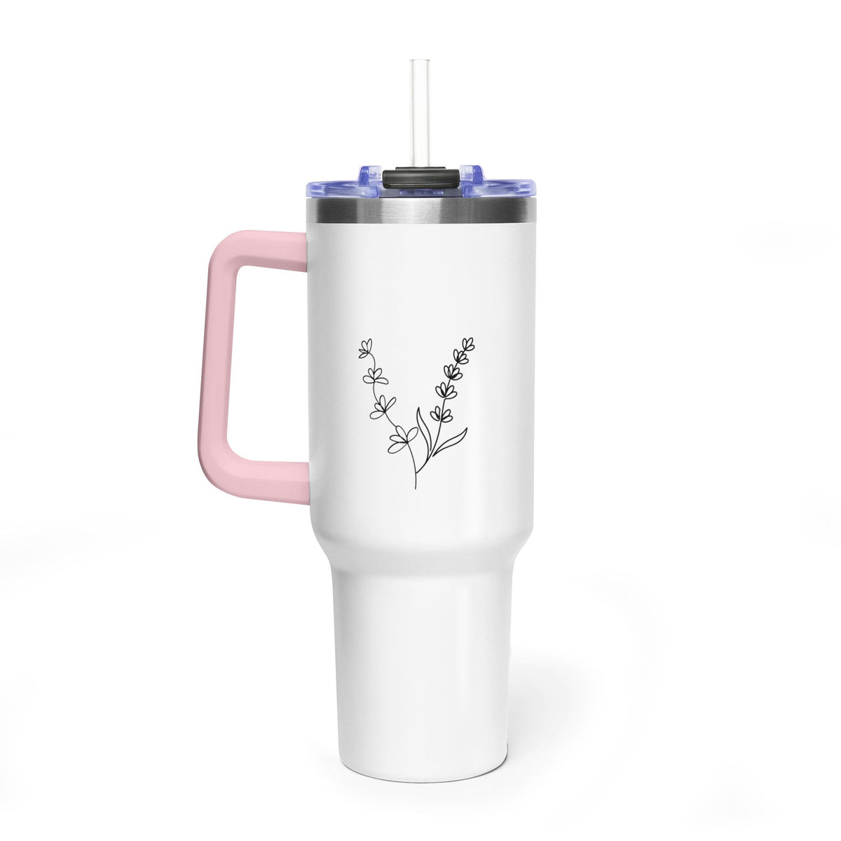 40oz Floral Heart Vacuum Tumbler – Insulated Travel Mug with Straw
