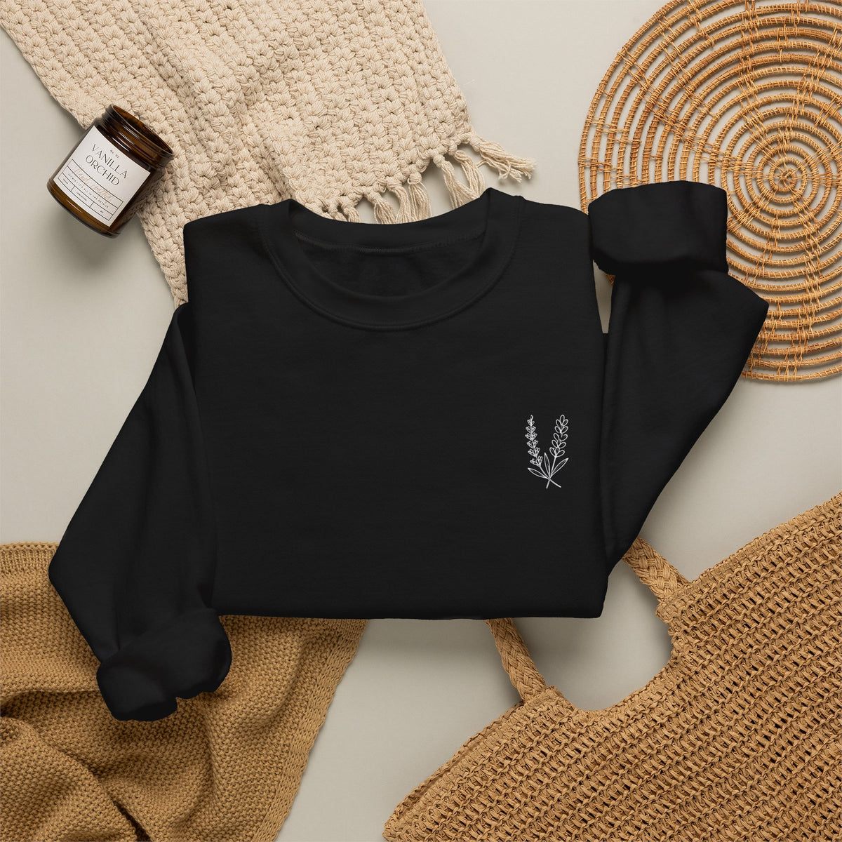 Black Lilacs and Lavender Crewneck Sweatshirt — Cozy Everyday Pullover