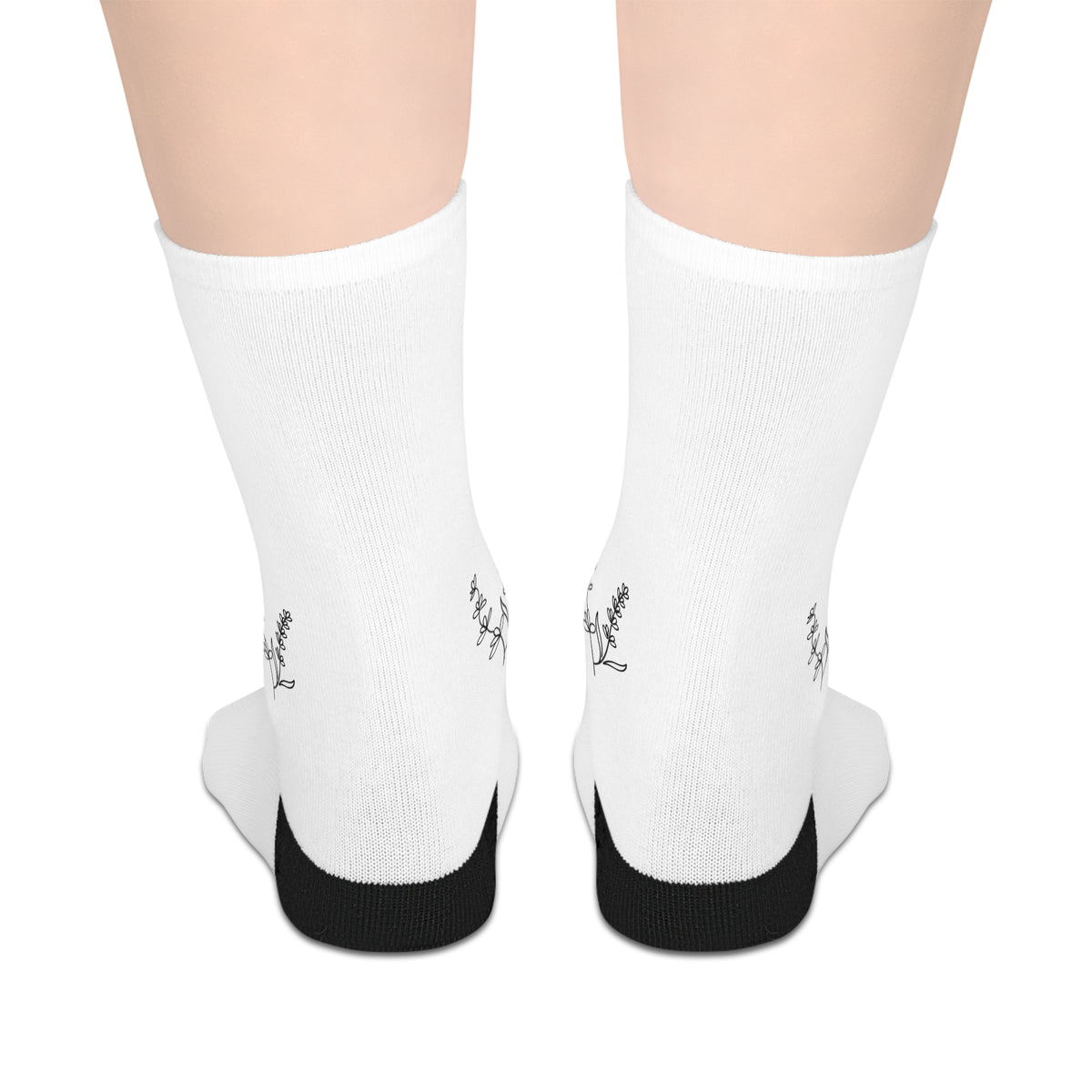 White Mid-Length Socks with Lilacs and Lavender Design