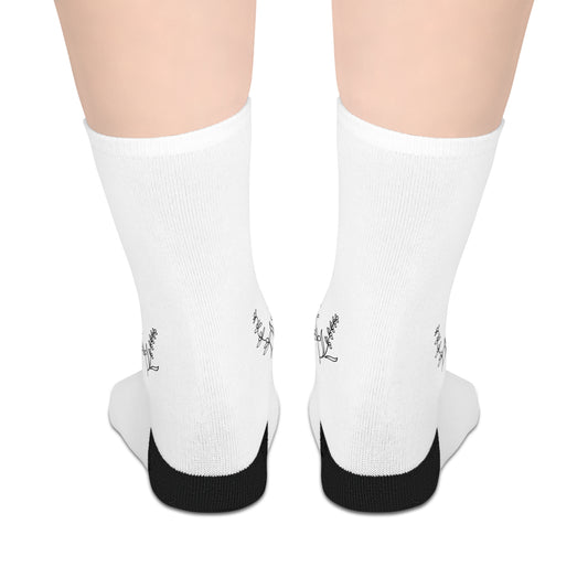 White Mid-Length Socks with Lilacs and Lavender Design