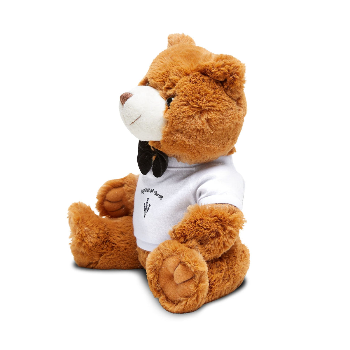 Brown Plush Teddy Bear with White T-Shirt & Bow - Cute Gift for Kids, Baby Shower & Valentine’s