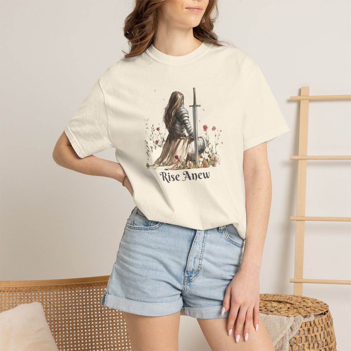 T-Shirt — "Rise Anew" Knight & Phoenix Inspirational Christian Tee