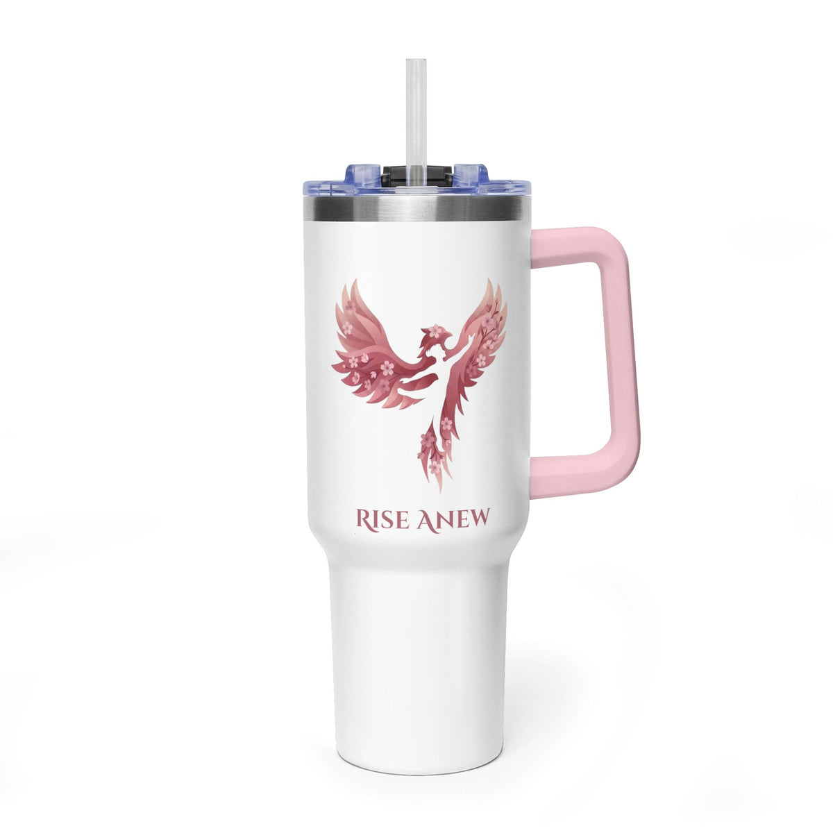 40oz Vacuum Tumbler with Straw – Elegant Pink Feather Design