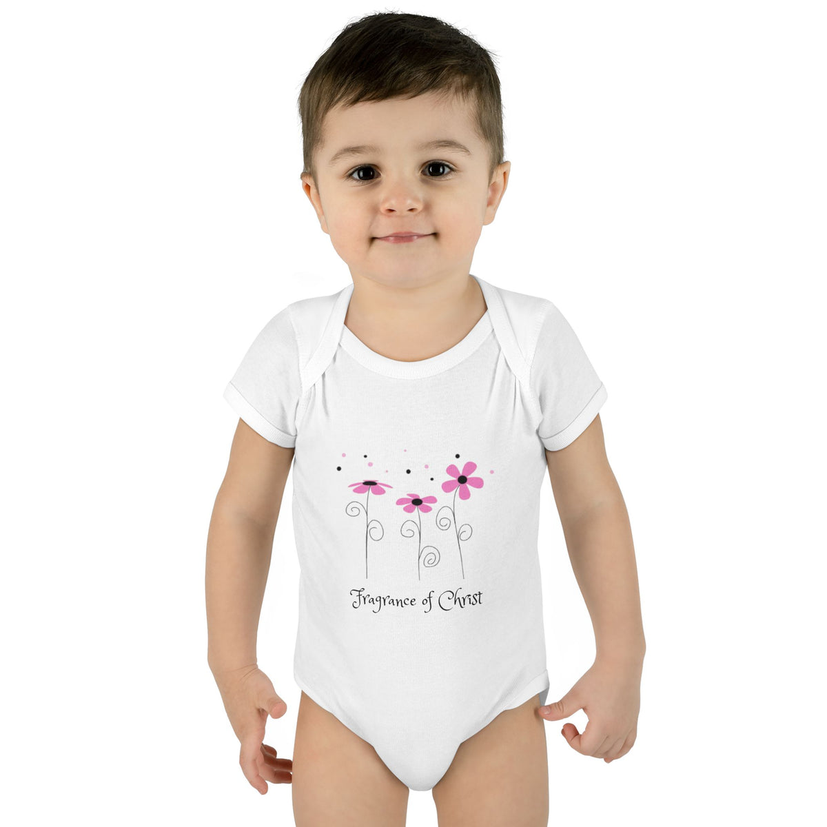 Baby Bodysuit — "Fragrance of Christ" Pink Floral Infant Onesie