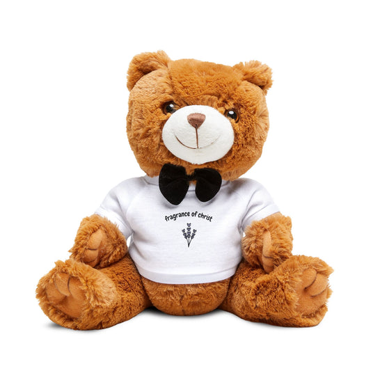 Brown Plush Teddy Bear with White T-Shirt & Bow - Cute Gift for Kids, Baby Shower & Valentine’s