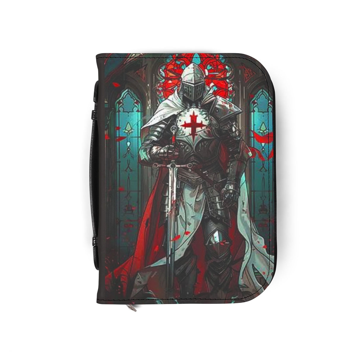 Crusader Knight Bible Cover – Zippered Leatherette Bible Case with Medieval Cross Design