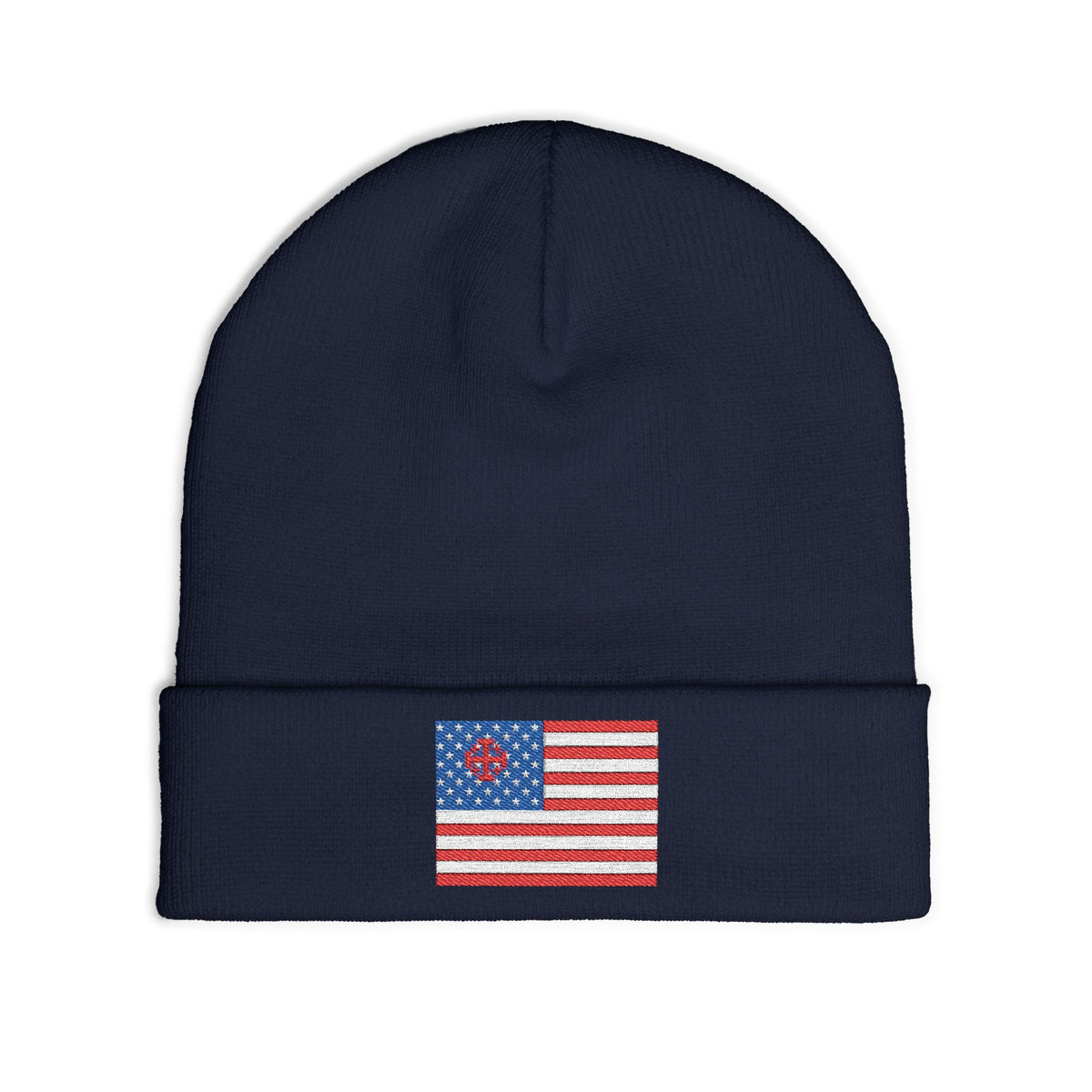 Embroidered American Flag Knit Beanie — Patriotic Winter Hat