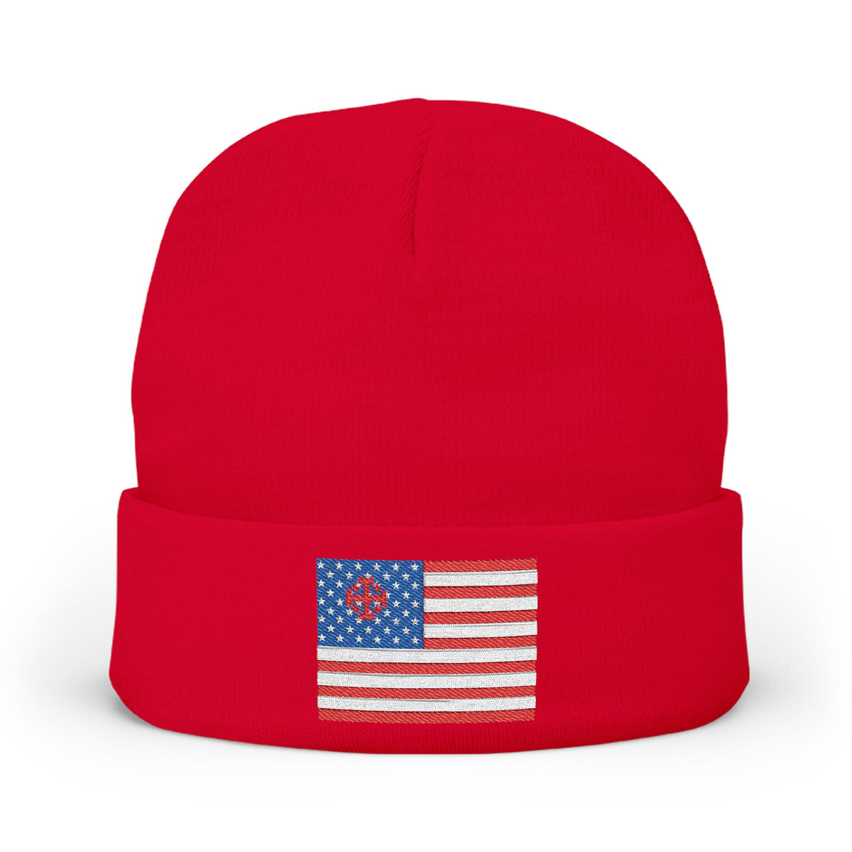 Embroidered American Flag Knit Beanie — Patriotic Winter Hat