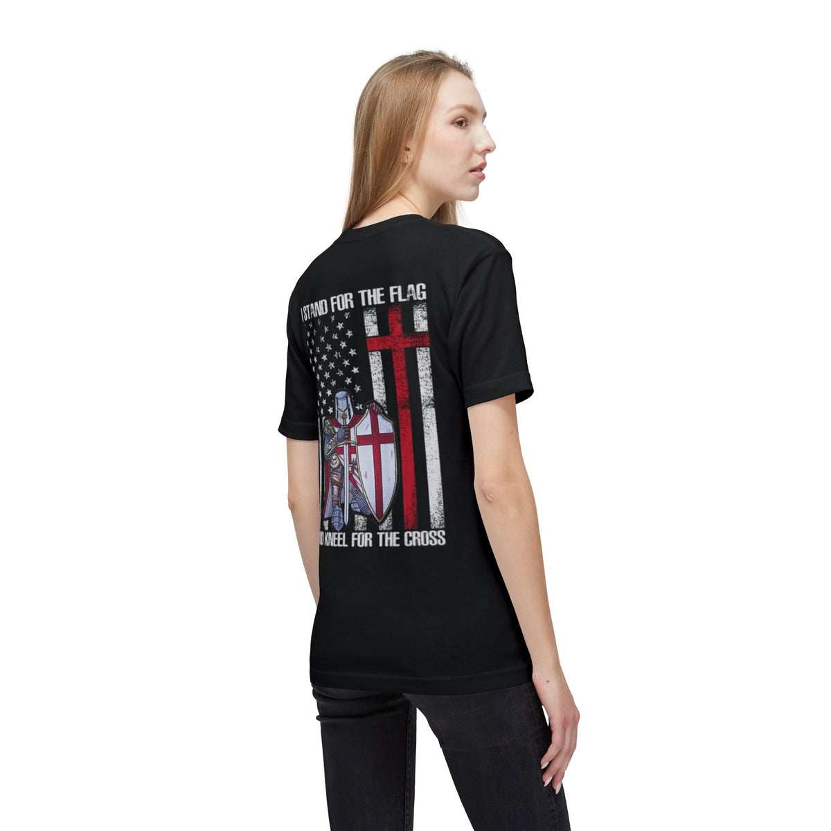 Crusader Cross T-Shirt — "I Stand for the Flag and Kneel for the Cross" Patriotic Knights Tee