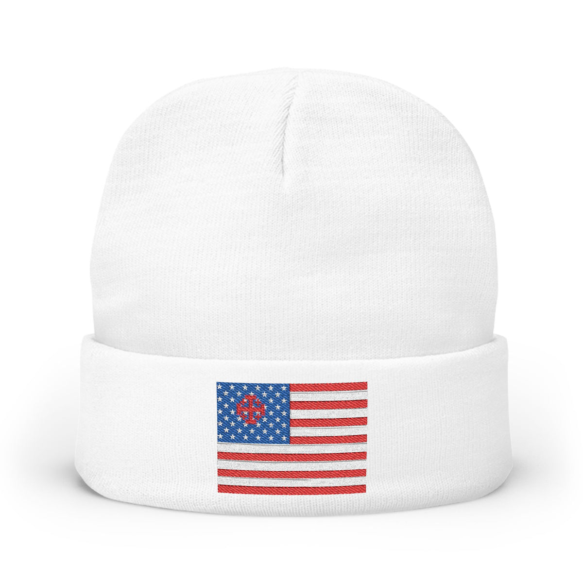 Embroidered American Flag Knit Beanie — Patriotic Winter Hat