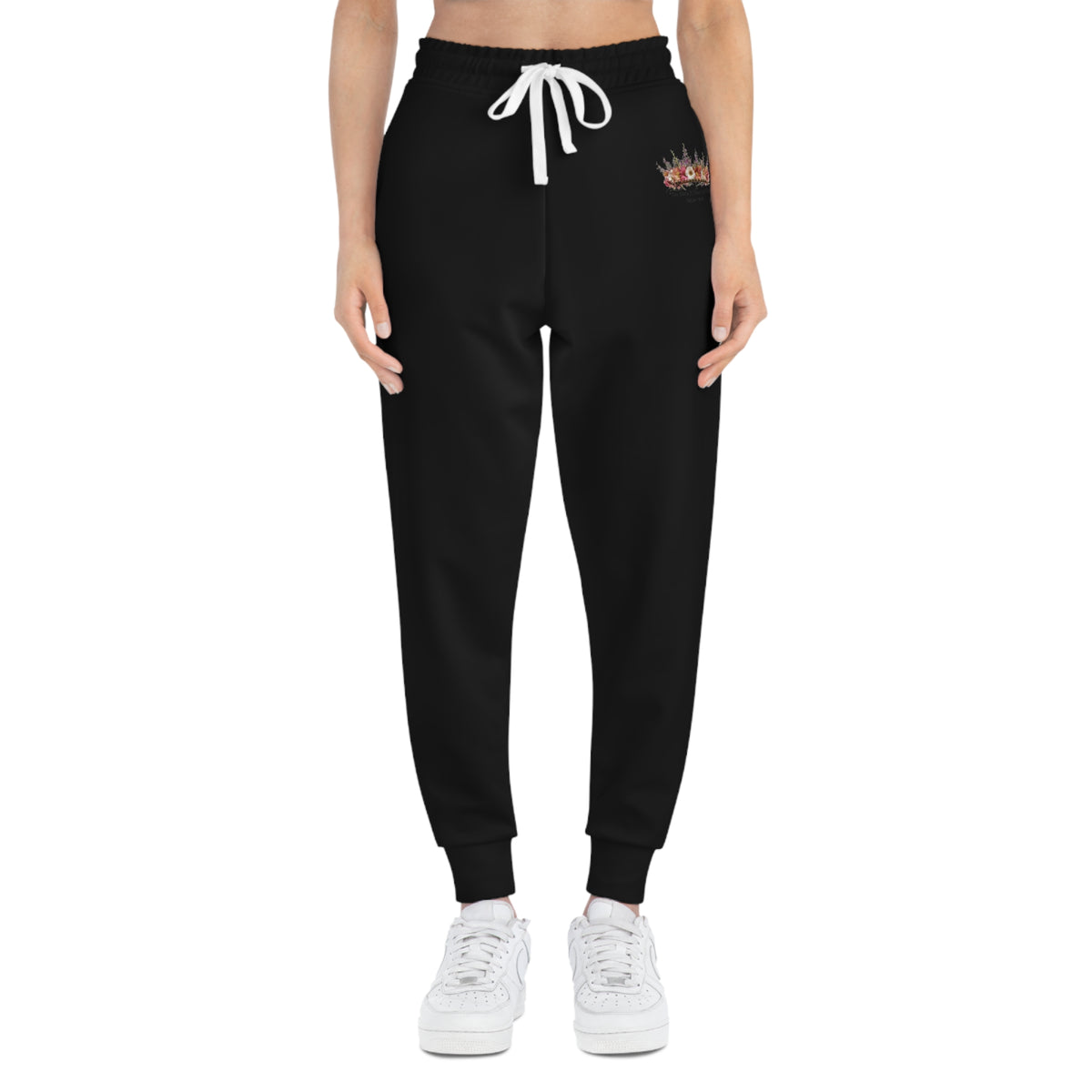 Black Athletic Joggers with Small Esther Crown Logo – Casual Streetwear Sweatpants