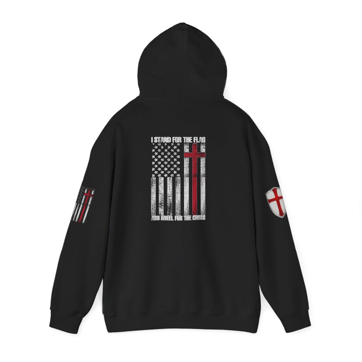Crusader Cross Hoodie — "Deus Vult / God Wills It" Patriotic Flag Graphic