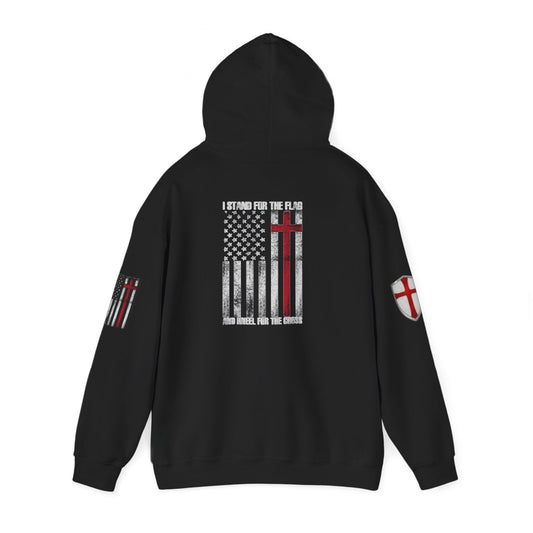 Crusader Cross Hoodie — "Deus Vult / God Wills It" Patriotic Flag Graphic