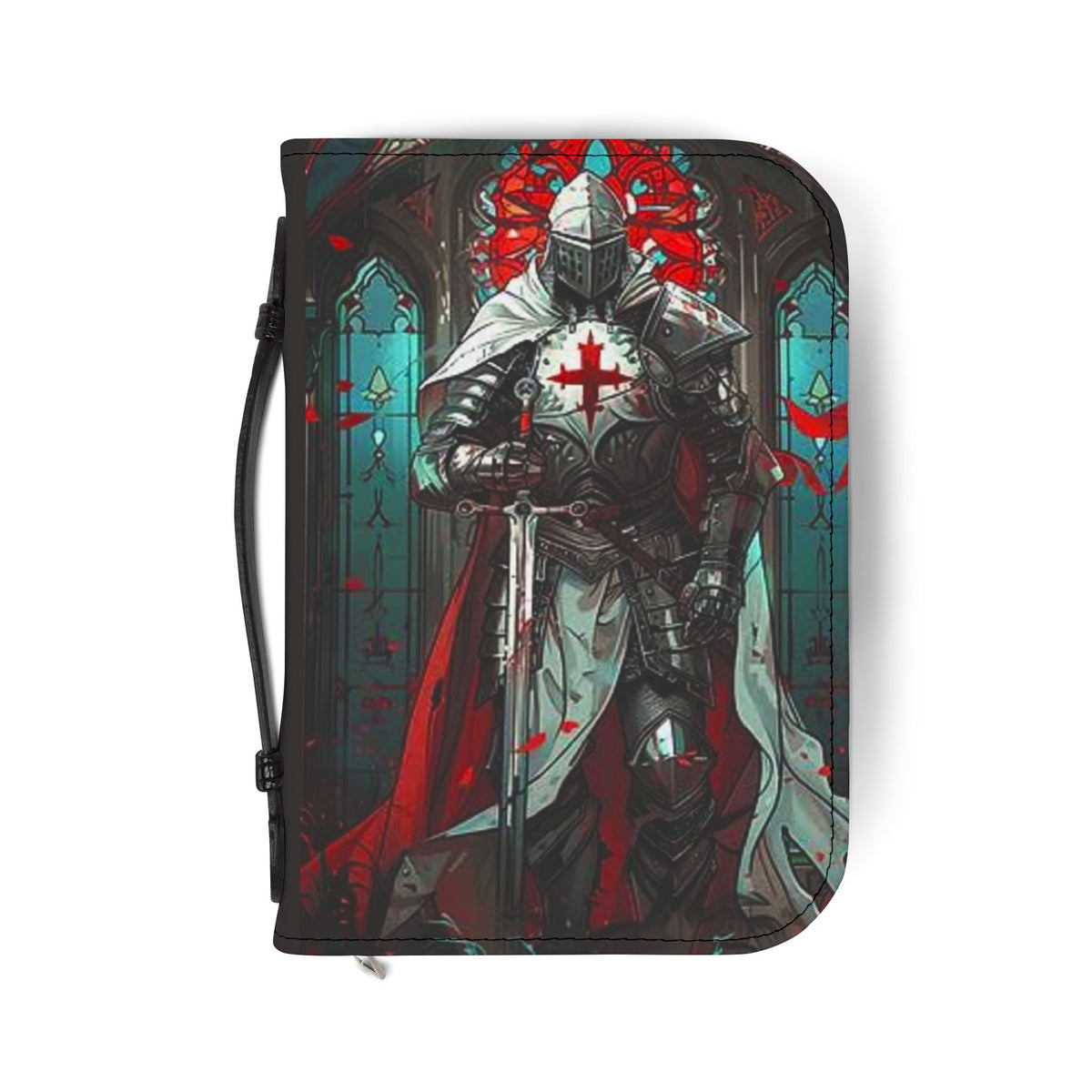 Crusader Knight Bible Cover – Zippered Leatherette Bible Case with Medieval Cross Design