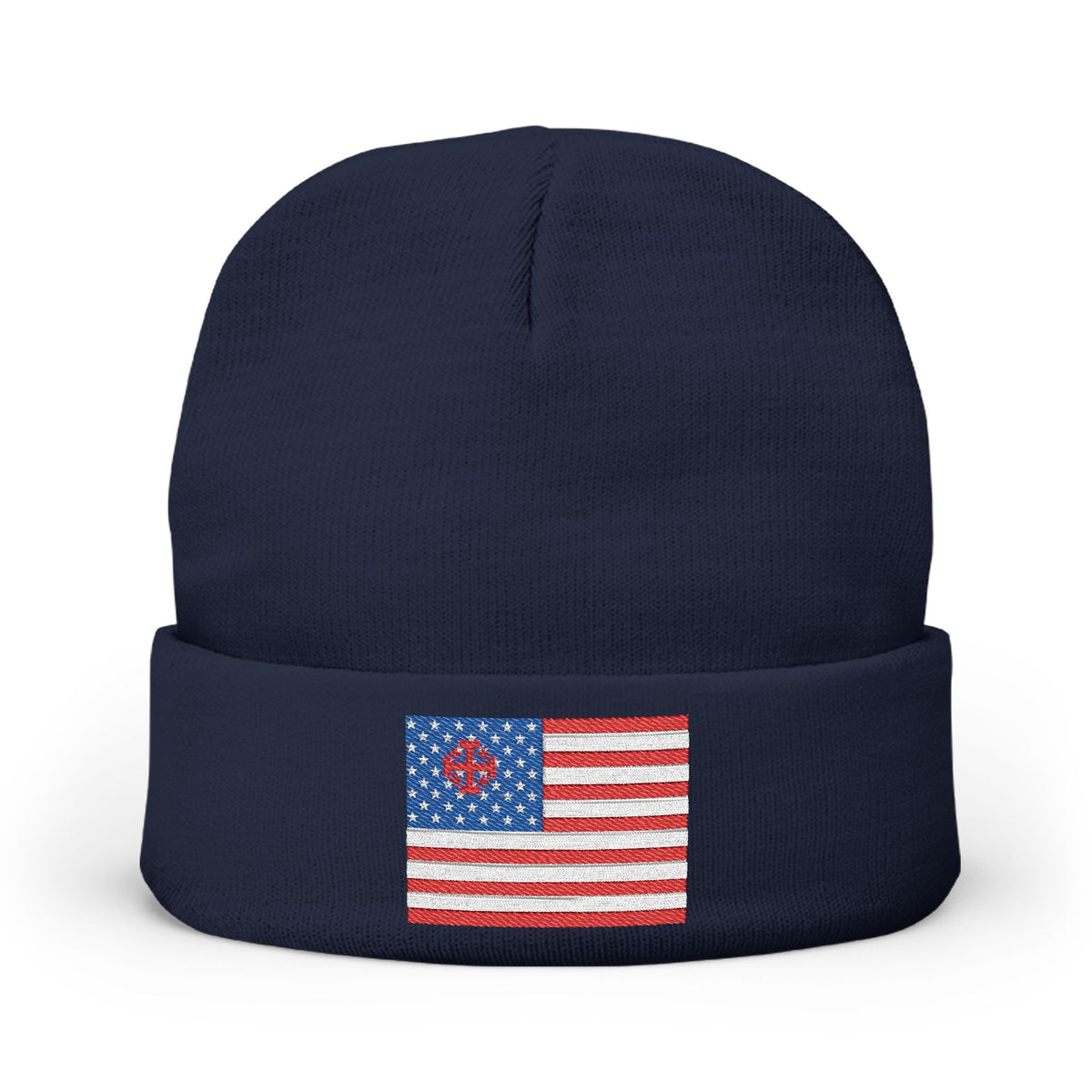 Embroidered American Flag Knit Beanie — Patriotic Winter Hat