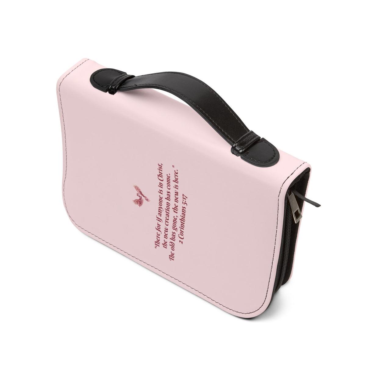 Bible Cover - 'Rise Anew' Pink Phoenix Zippered Bible Case with 2 Corinthians 5:17