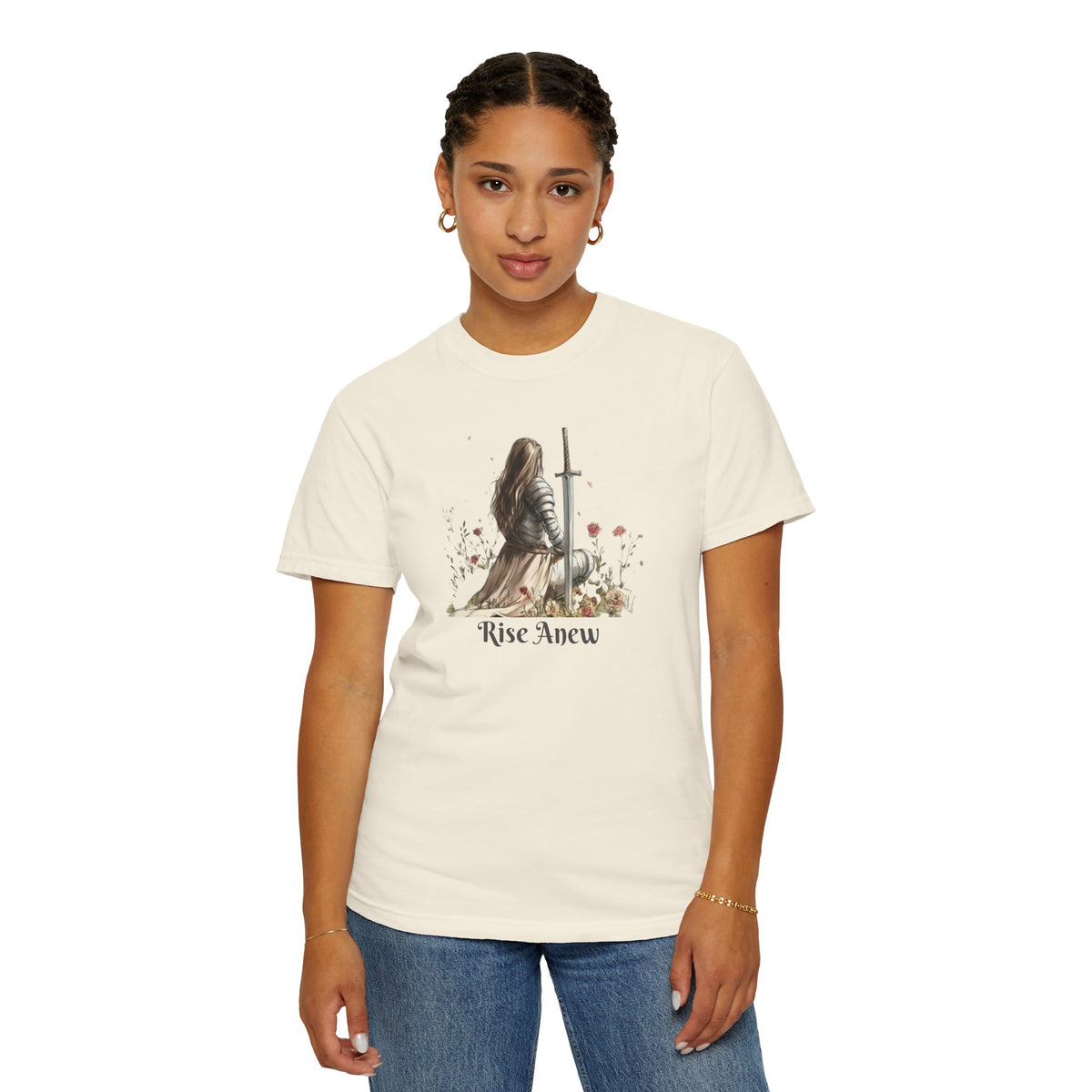 T-Shirt — "Rise Anew" Knight & Phoenix Inspirational Christian Tee