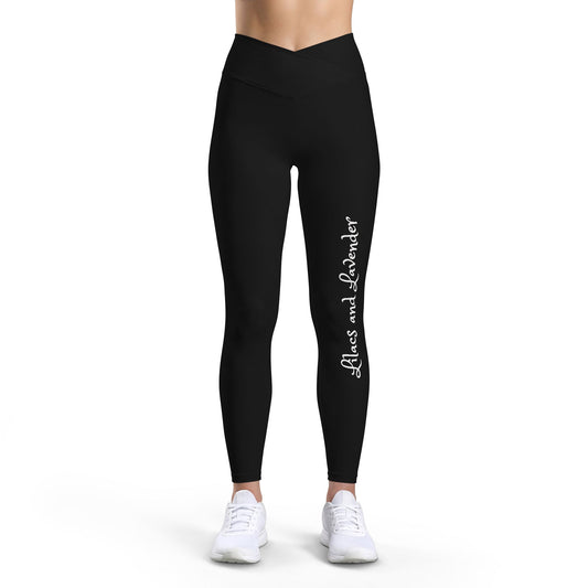 Leggings —  Lilacs and Lavender Script Side Print Yoga Leggings