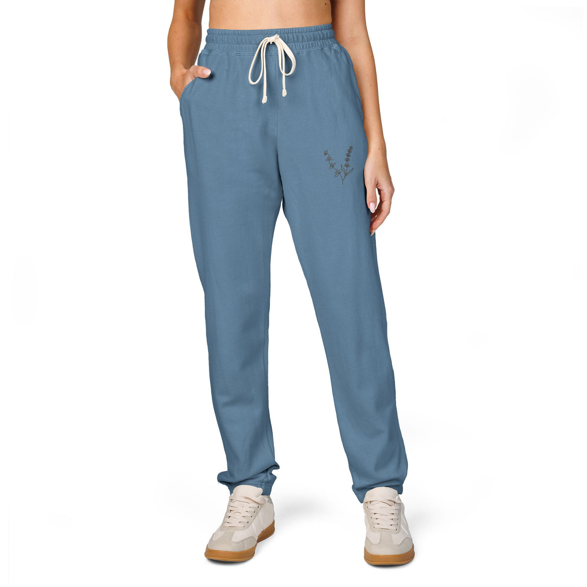 Lilacs and Lavender Signature Emblem - Cream Garment-Dyed Fleece Joggers