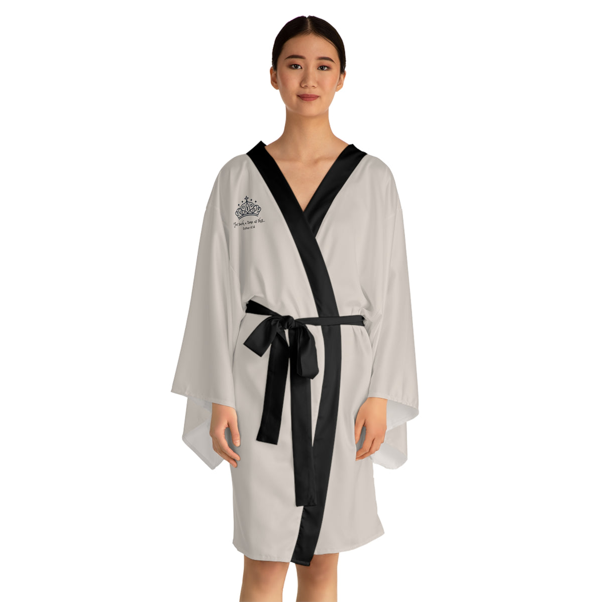 Silk-Trim Kimono Robe — Elegant Crown Monogram Loungewear