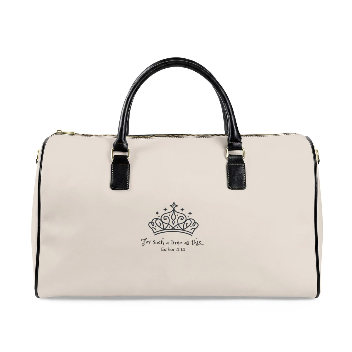 Embroidered Crown Faux Leather Travel Bag — 'For Such A Time As This' Scripture Duffel