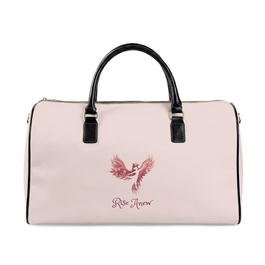 Rise Anew Phoenix Firebird Travel Bag — Pink Faux Leather Duffle with "Rise Anew" Inspirational Design