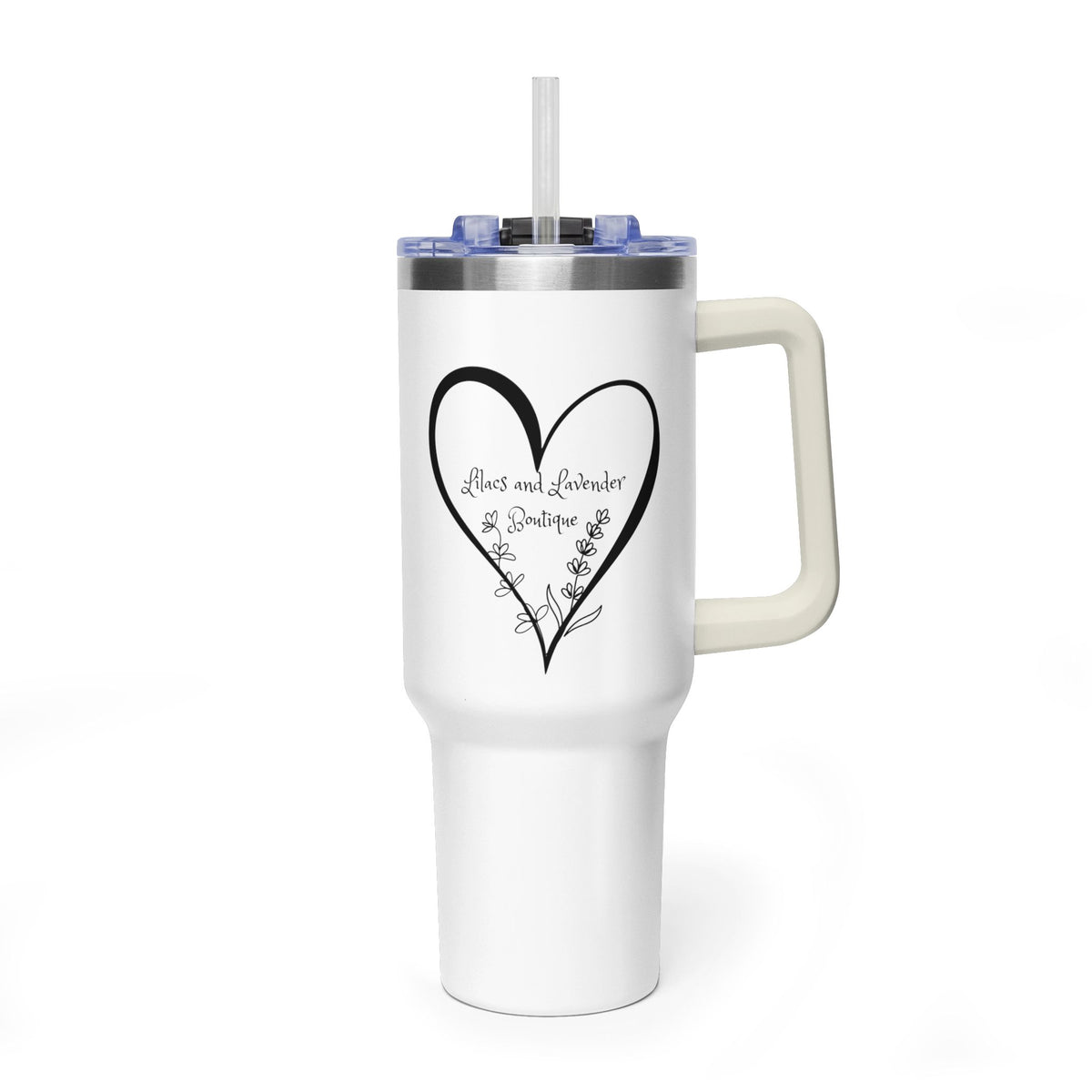 40oz Floral Heart Vacuum Tumbler – Insulated Travel Mug with Straw