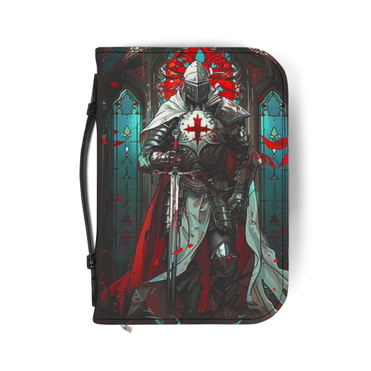 Crusader Knight Bible Cover – Zippered Leatherette Bible Case with Medieval Cross Design