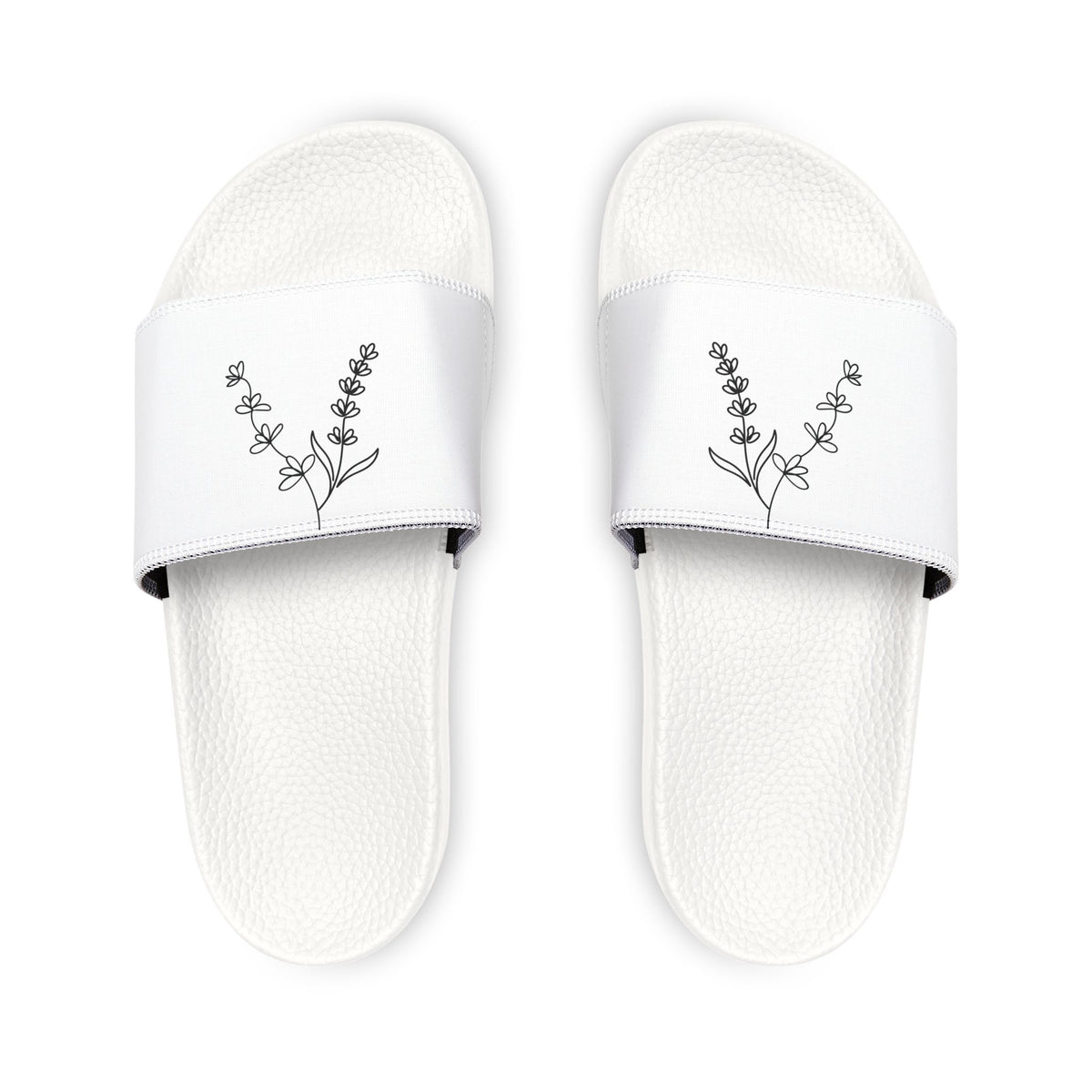 Youth Floral Slide Sandals — Removable Strap White Lavender Design