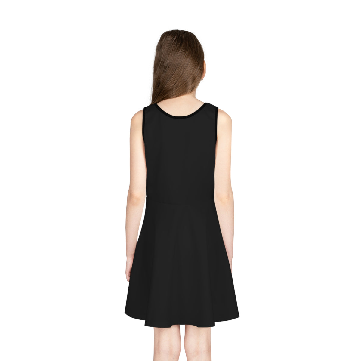 Girls' Black Sundress with Lilacs and Lavender Illustration — Sleeveless Twirl Dress