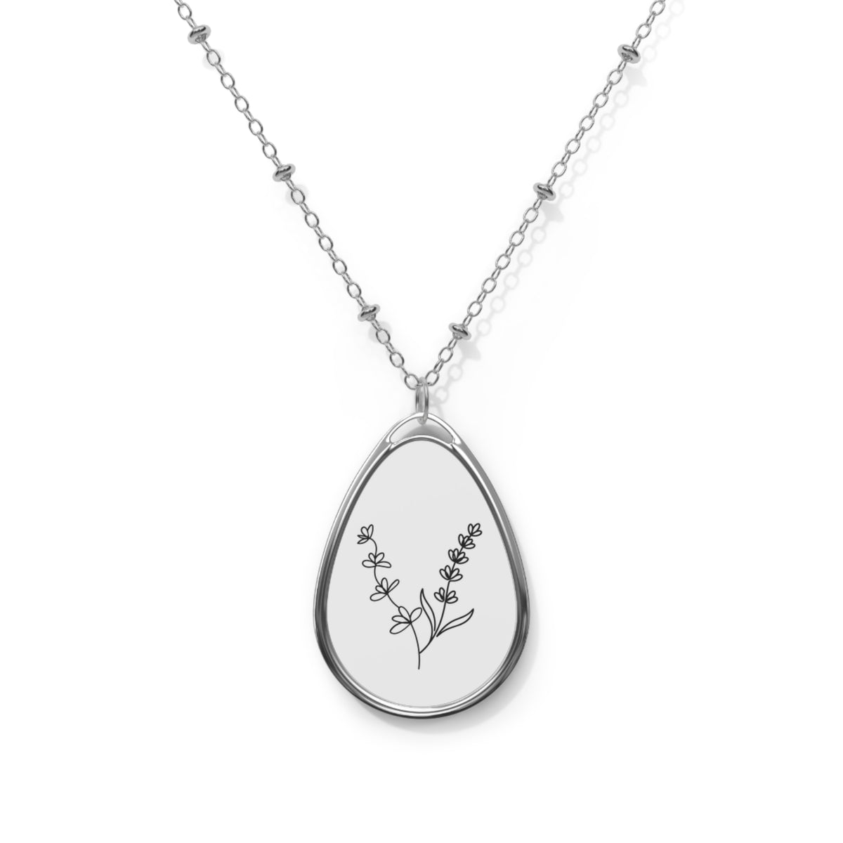 Oval Floral Pendant Necklace — Engraved Teardrop Locket Jewelry