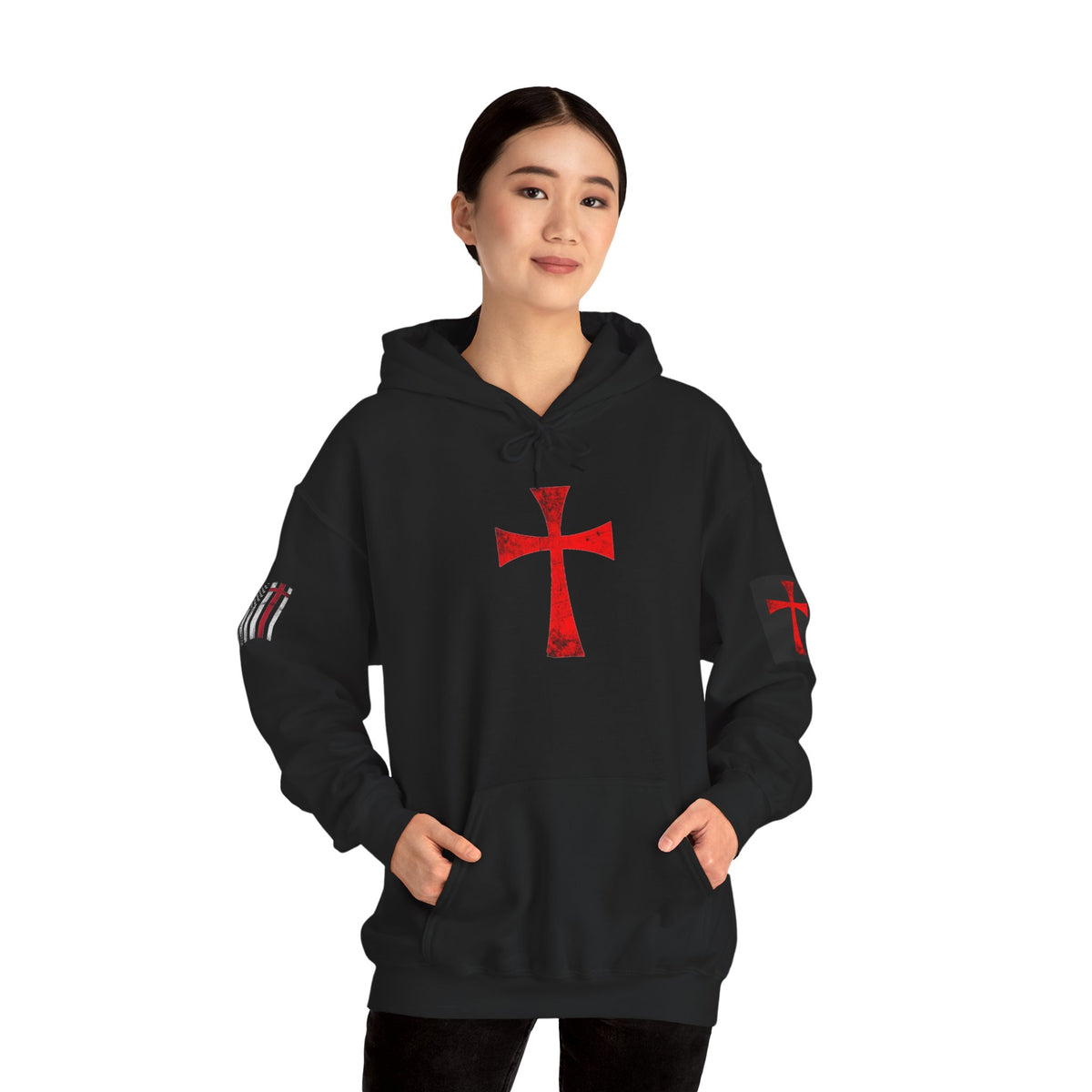 Crusader Red Cross with Vintage flag I Stand for the Flag and Kneed for the Cross