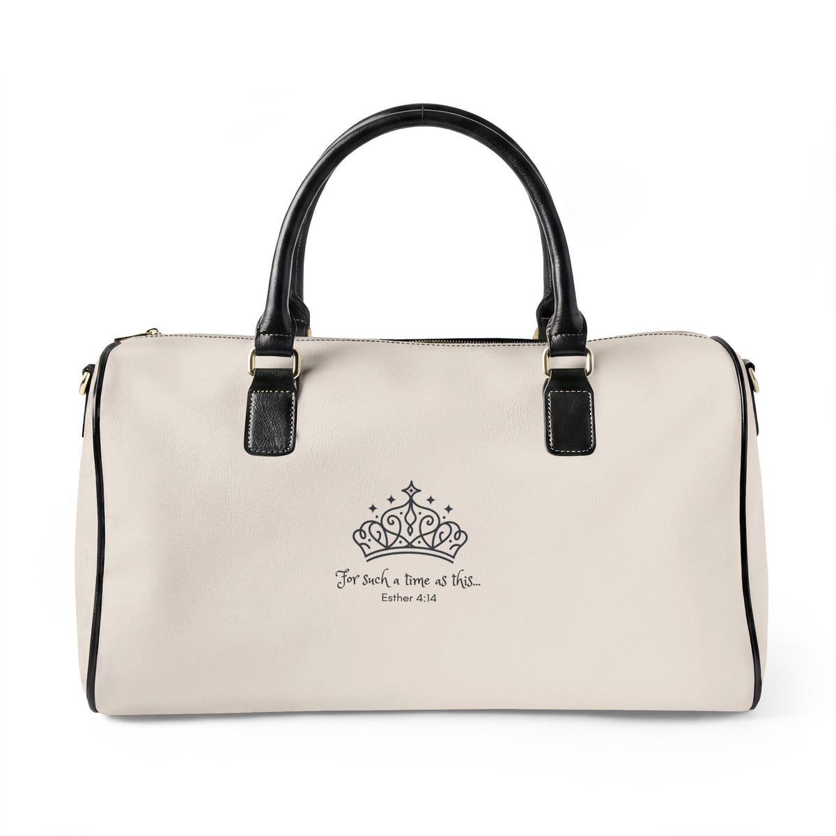 Embroidered Crown Faux Leather Travel Bag — 'For Such A Time As This' Scripture Duffel