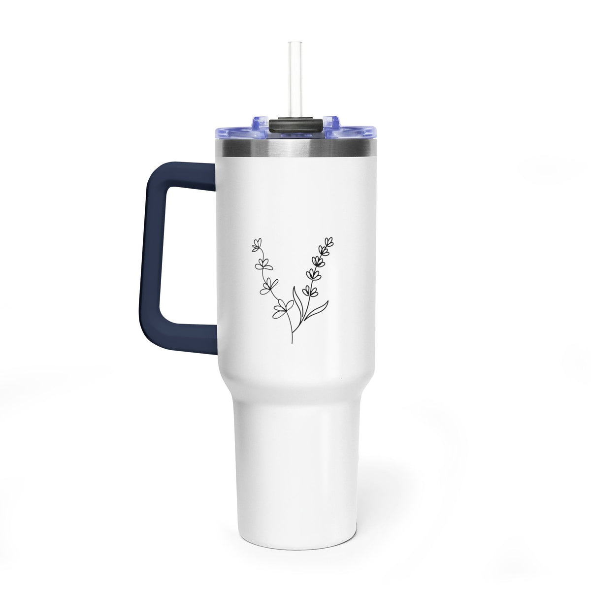 40oz Floral Heart Vacuum Tumbler – Insulated Travel Mug with Straw