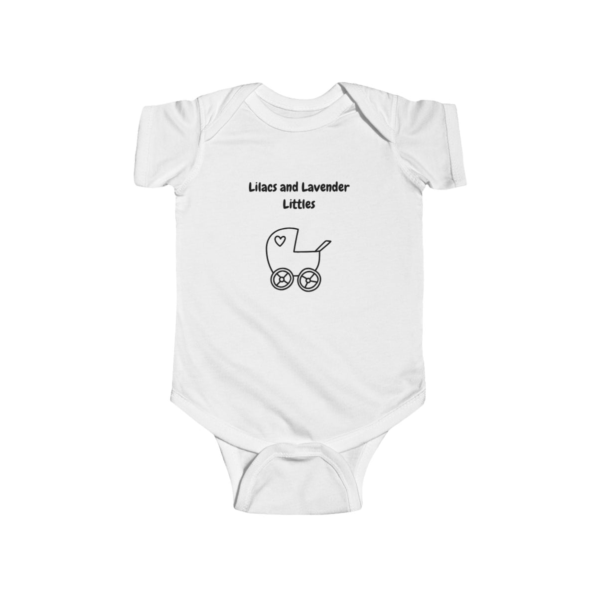 Infant Bodysuit – "Lilacs and Lavender Littles" Baby Onesie with Pram Graphic