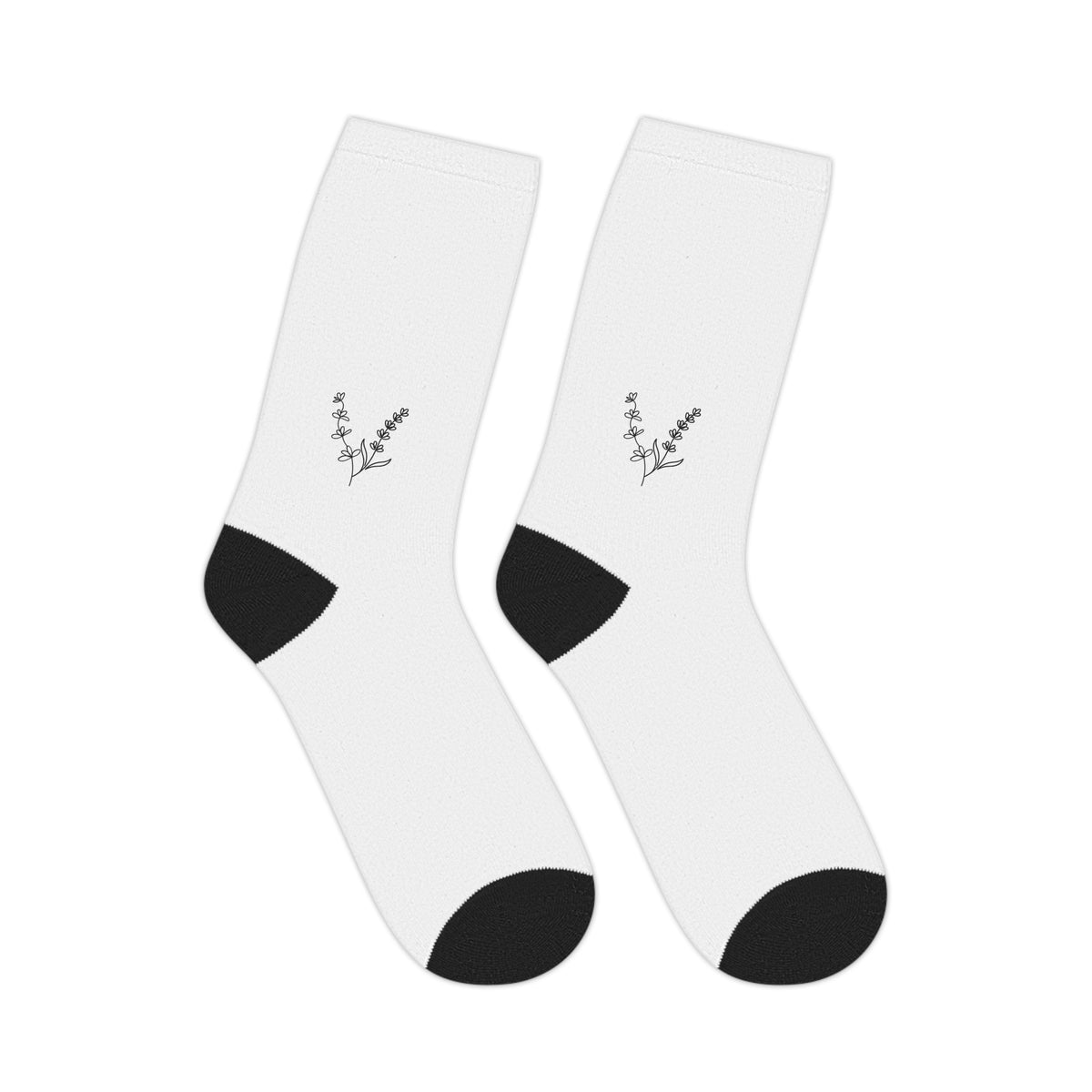 White Mid-Length Socks with Lilacs and Lavender Design