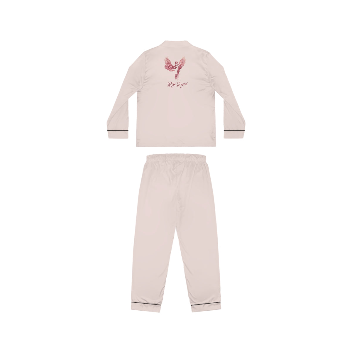 Women's Satin Pajama Set — Blush Pink Satin Sleepwear with Rise Anew Embroidery