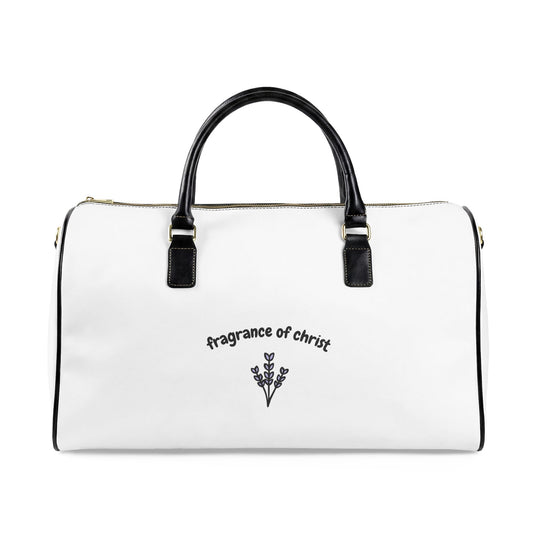 Faux Leather Travel Bag — "Fragrance of Christ" Embroidered Weekender Duffle